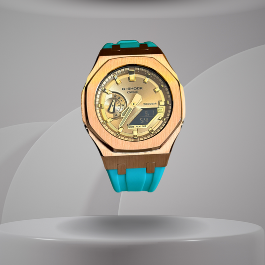 Casio G-Shock Mod Watch - Rose Gold Turquoise - GA-2100 Custom Casioak