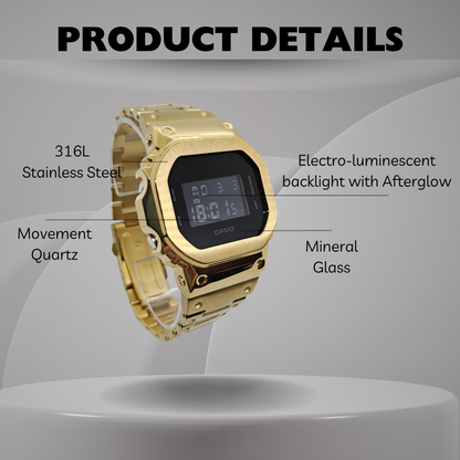 Casio G-Shock Mod Watch - Black Gold - DW5600 Custom Casioak - ChronoCustom