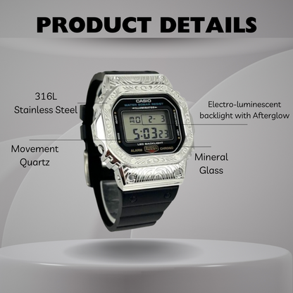 Casio G-Shock Mod Watch - Silver Black Pattern - DW5600 Custom Casioak