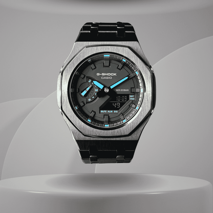 Montre CasiOak Custom – Black Blue Steel - Mod G-Shock GA2100
