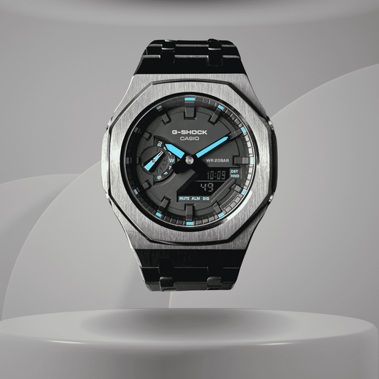Montre CasiOak Custom – Black Blue Steel - Mod G-Shock GA2100