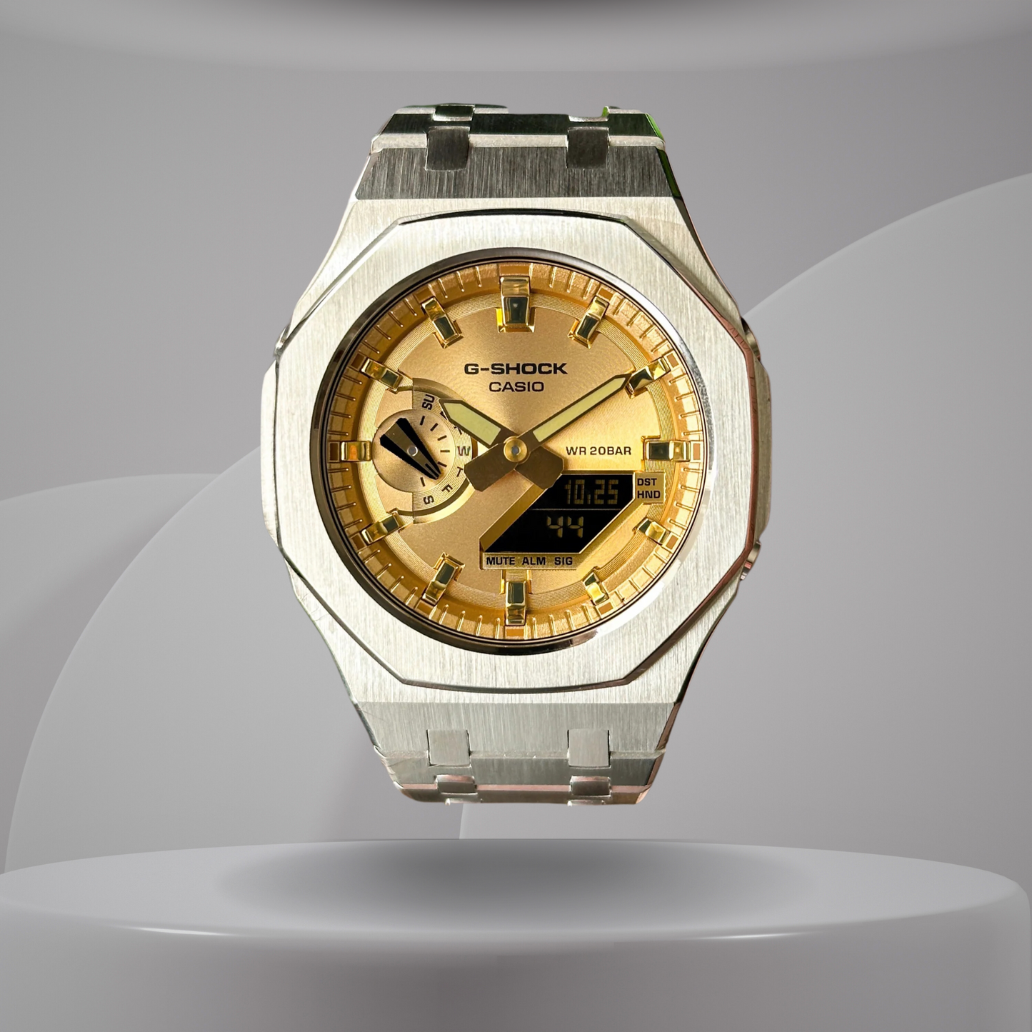 Montre CasiOak Custom – Full Silver Gold - Mod G-Shock GA2100