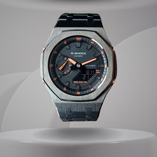 Montre CasiOak Custom – Black Orange Steel - Mod G-Shock GA2100