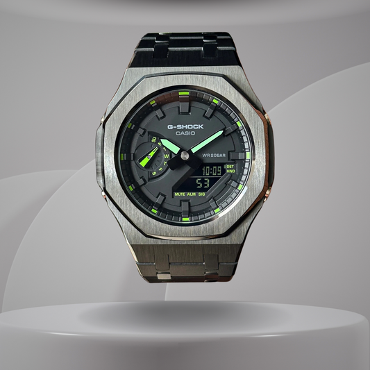 Montre CasiOak Custom – Black Green Steel - Mod G-Shock GA2100