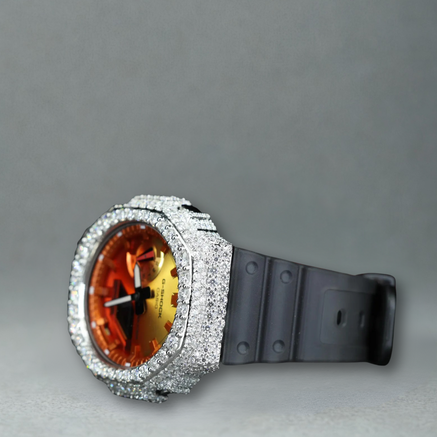 Montre CasiOak Custom Hip Hop – Moissanite 925 Silver Iced Orange Dial - Mod G-Shock GA2100