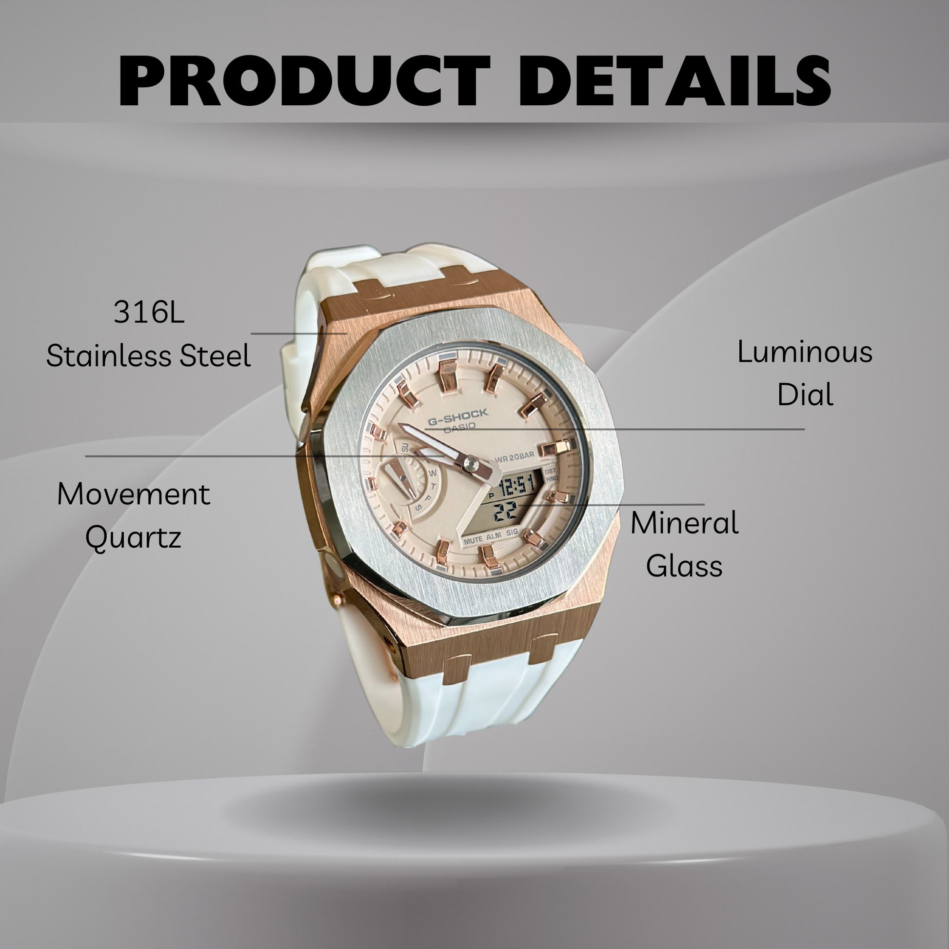 Casio G-Shock Mod Watch - White Rose Gold - GA-2100 Custom Casioak