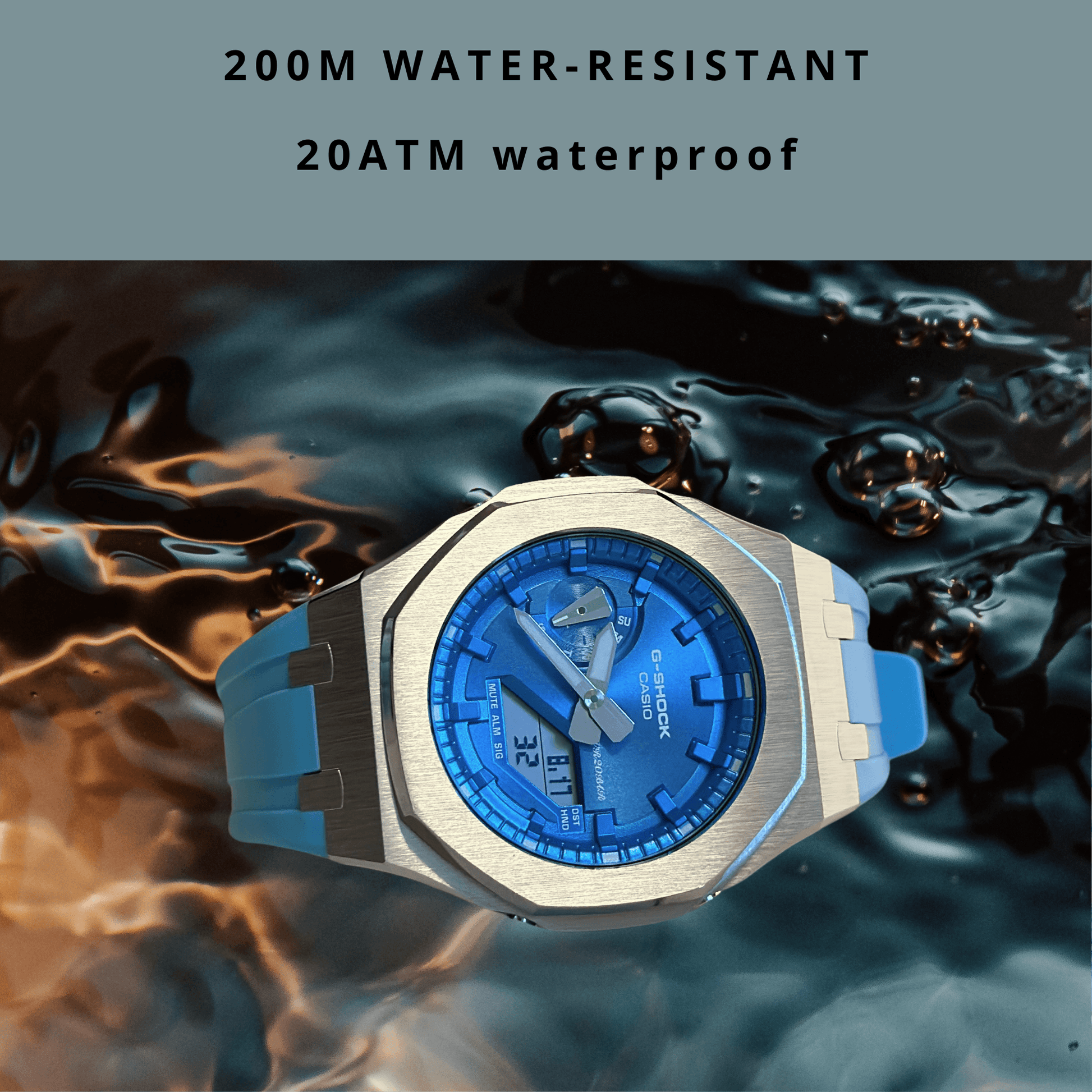 Casio G-Shock Mod Watch - Blue Silver - GA-2100 Custom Casioak
