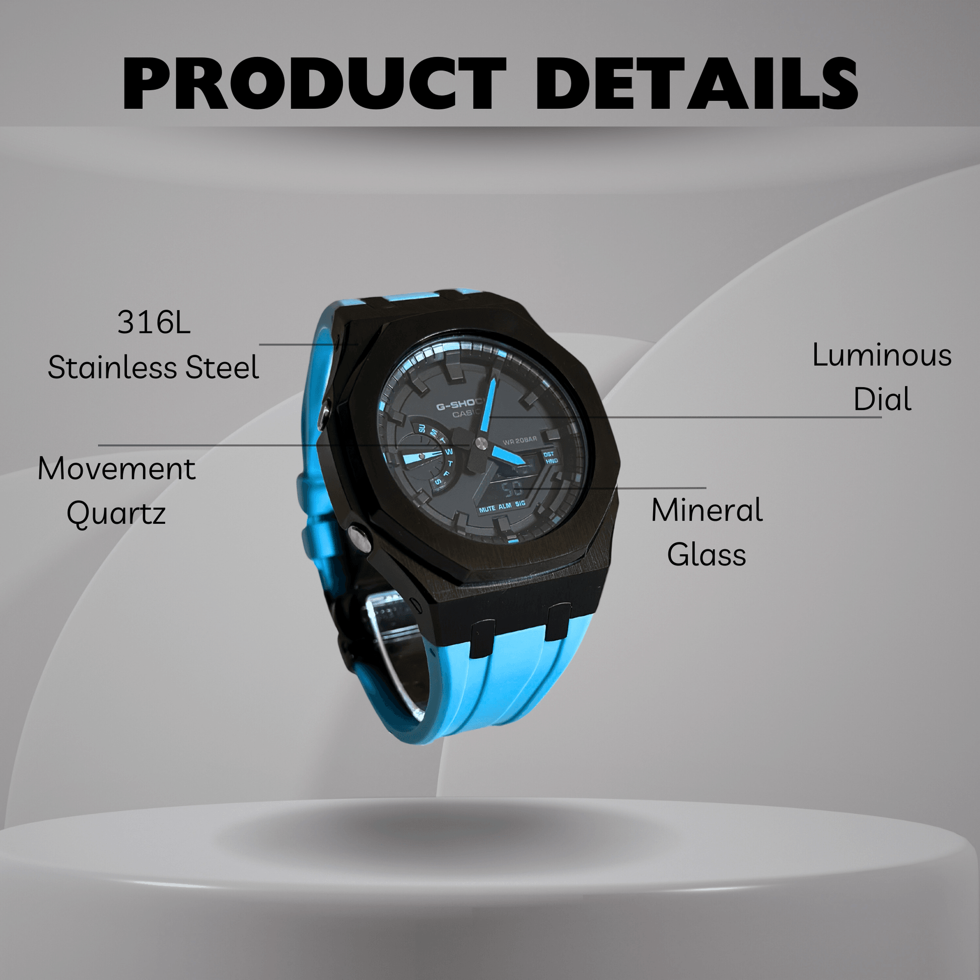 Casio G-Shock Mod Watch - Black Blue - GA-2100 Custom Casioak