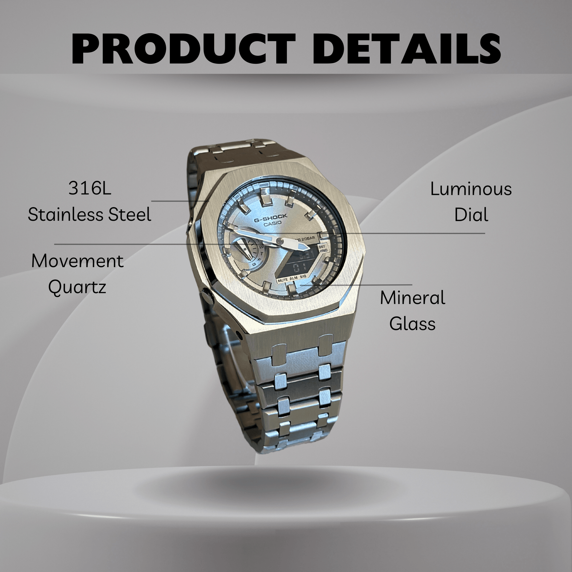 Casio G-Shock Mod Watch - Full Silver - GA-2100 Custom Casioak