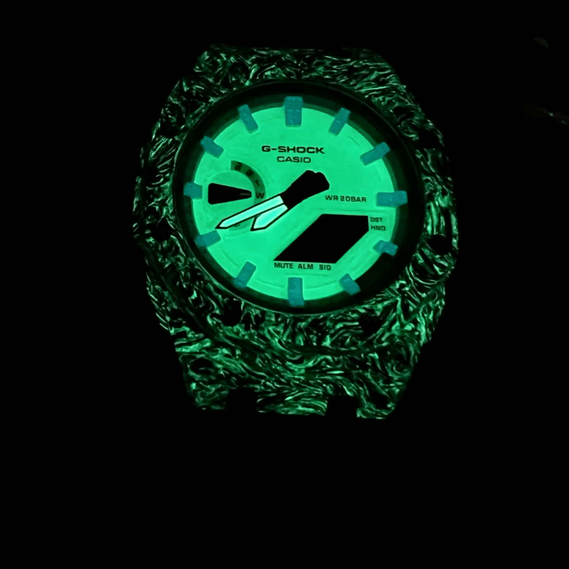 Casio G-Shock Mod Watch - Black White Carbon Fiber Fluoro - GA-2100 Custom Casioak