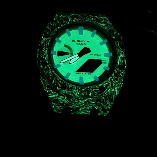 Casio G-Shock Mod Watch - Black White Carbon Fiber Fluoro - GA-2100 Custom Casioak