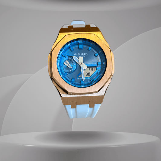 Casio G-Shock Mod Watch - White Blue Rose Gold - GA-2100 Custom Casioak