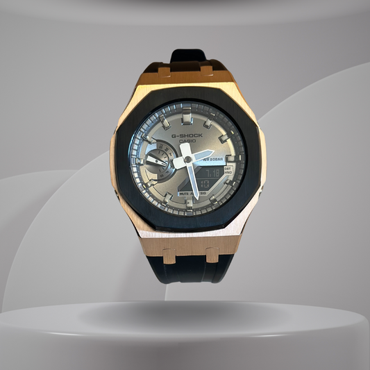 Casio G-Shock Mod Watch - Black Grey Rose Gold - GA-2100 Custom Casioak