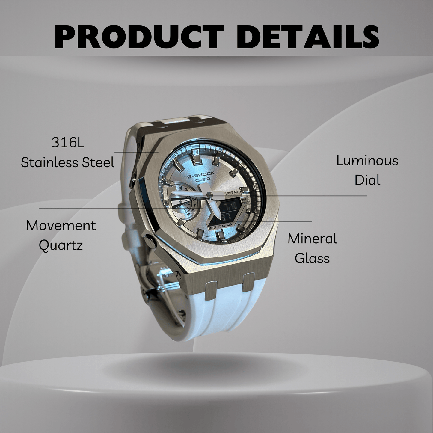 Casio G-Shock Mod Watch - White Silver Dial - GA-2100 Custom Casioak 