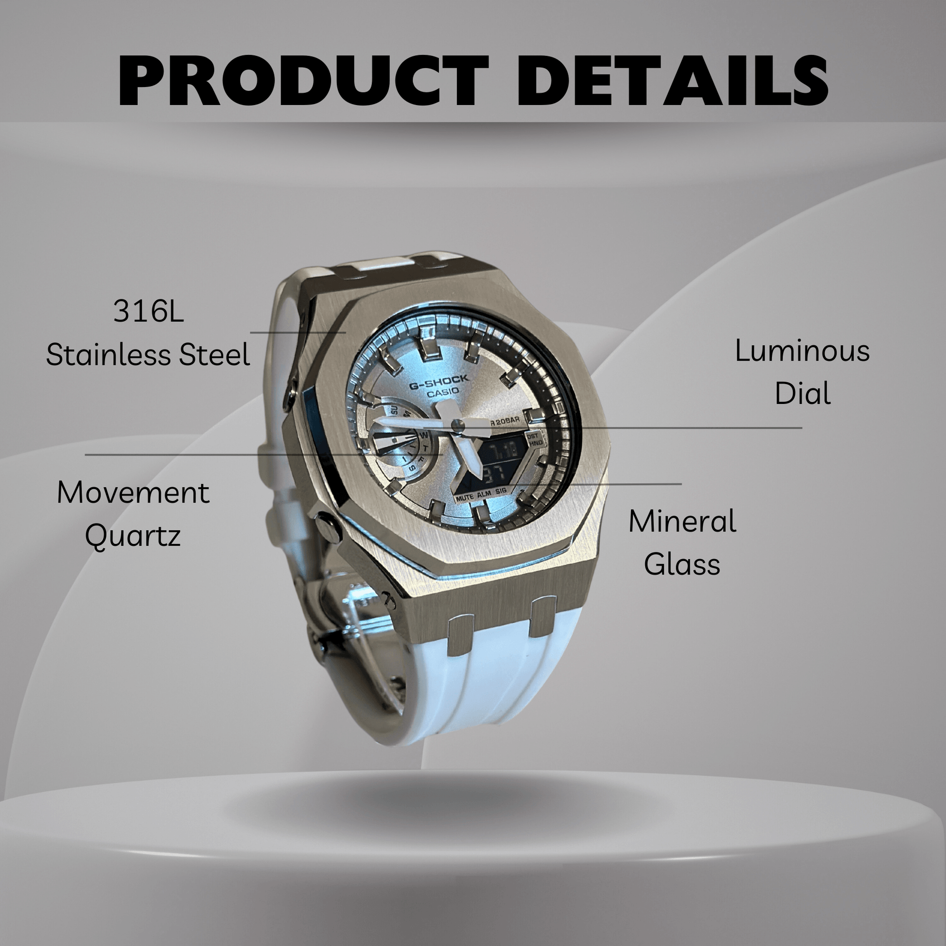 Casio G-Shock Mod Watch - White Silver Dial - GA-2100 Custom Casioak 