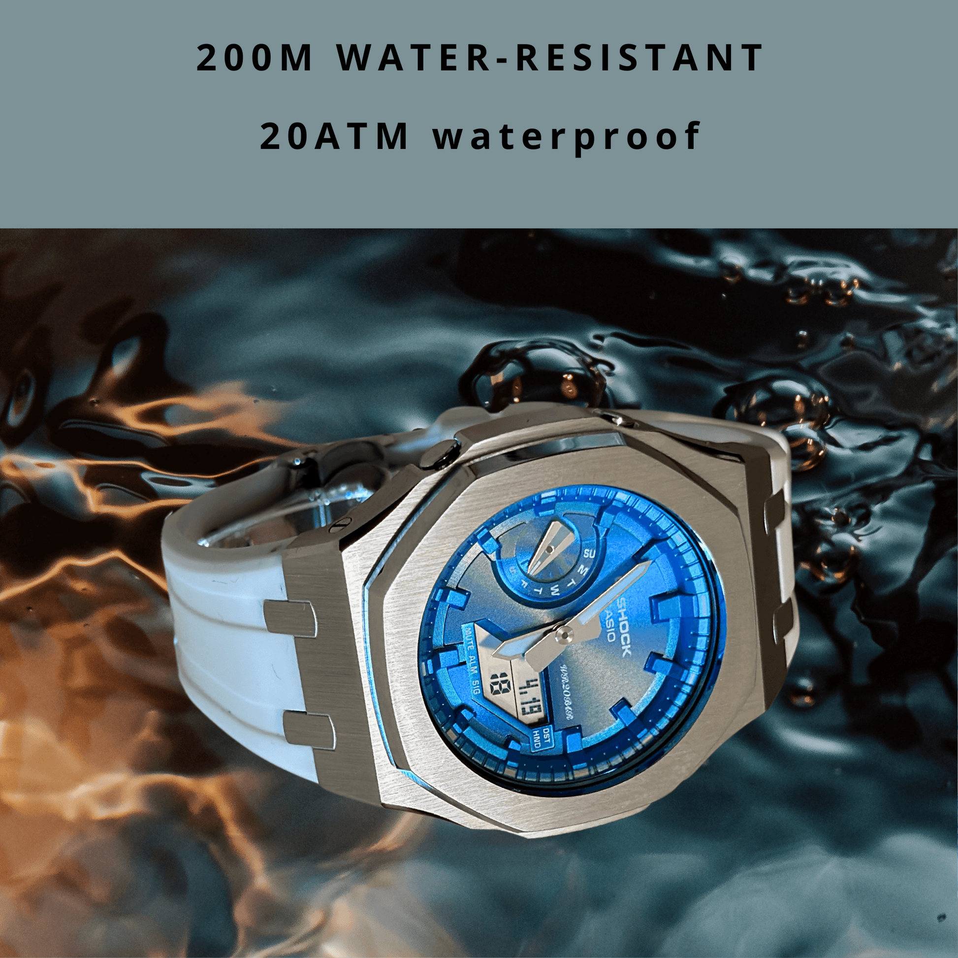 Casio G-Shock Mod Watch - White blue - GA-2100 Custom Casioak 