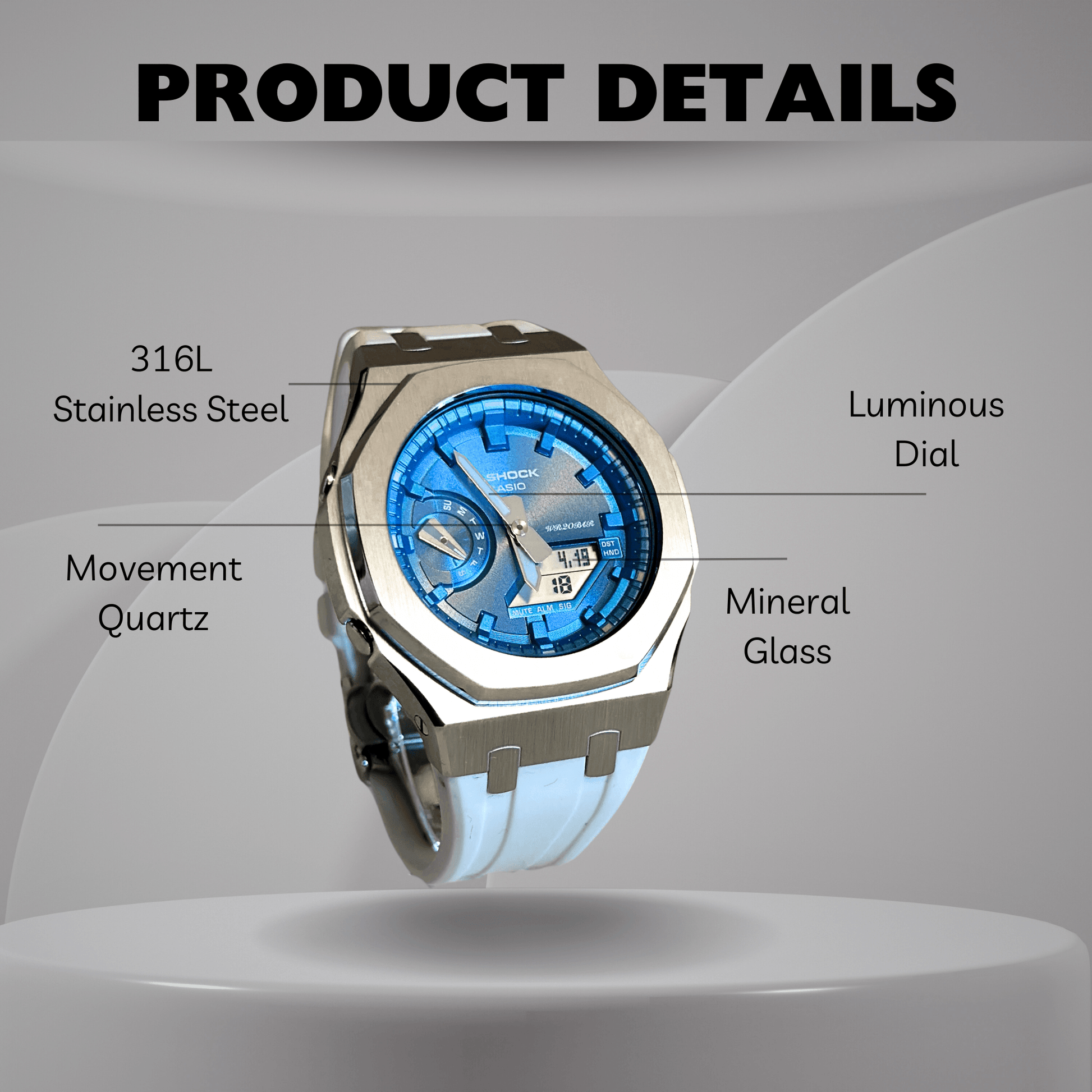 Casio G-Shock Mod Watch - White blue - GA-2100 Custom Casioak 