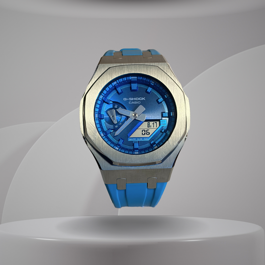 Casio G-Shock Mod Watch - Blue Silver - GA-2100 Custom Casioak