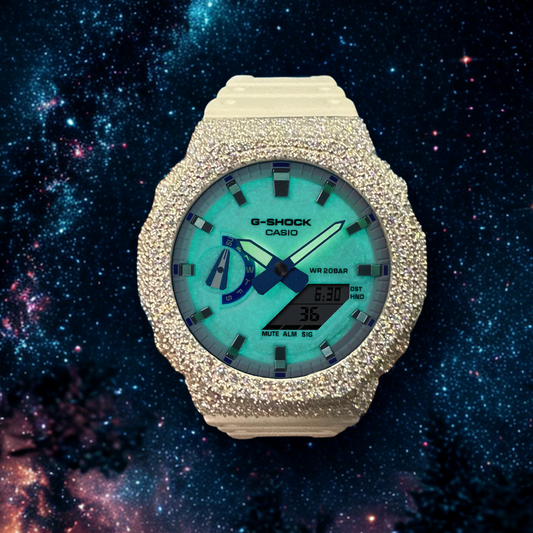 Montre CasiOak Custom Hip Hop – Moissanite 925 Silver Iced Luminous Dial - Mod G-Shock GA2100