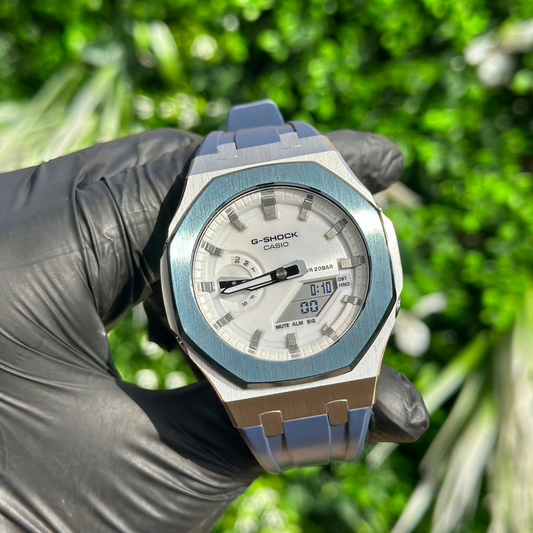 Casio G-Shock Mod Watch - Royal Blue White - GA-2100 Custom Casioak