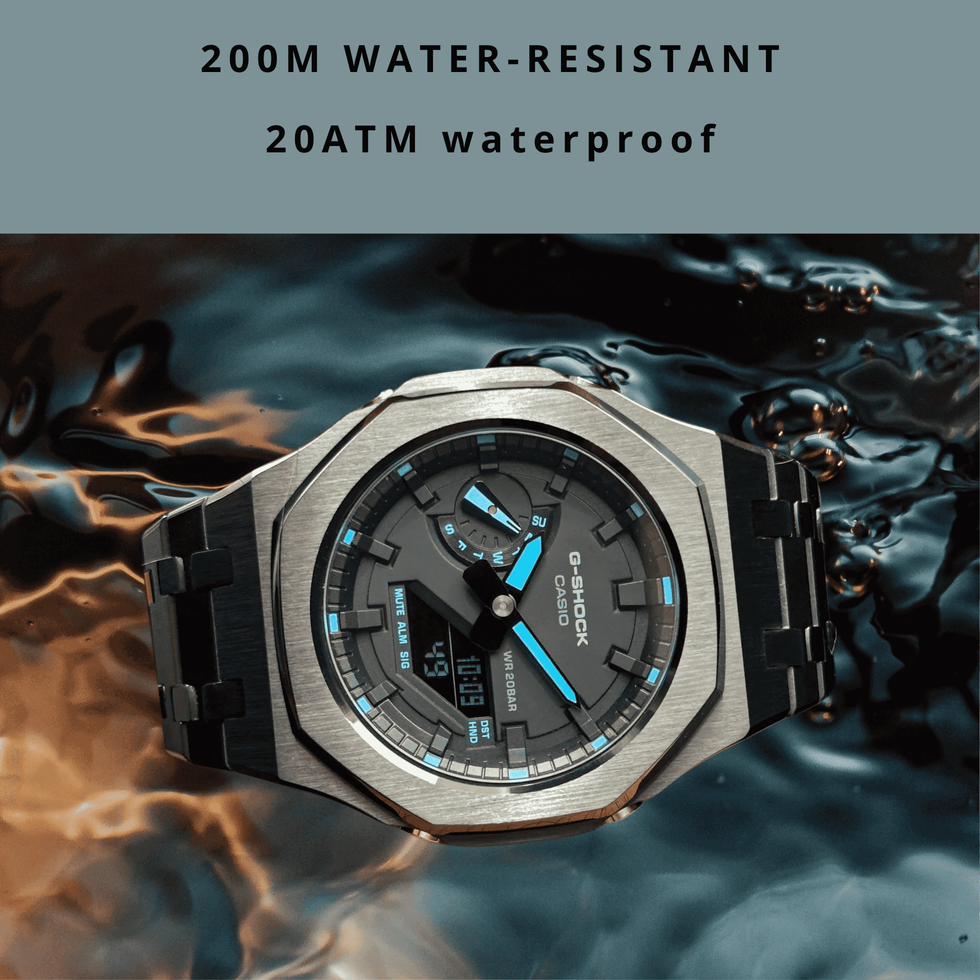 Montre CasiOak Custom – Black Blue Steel - Mod G-Shock GA2100