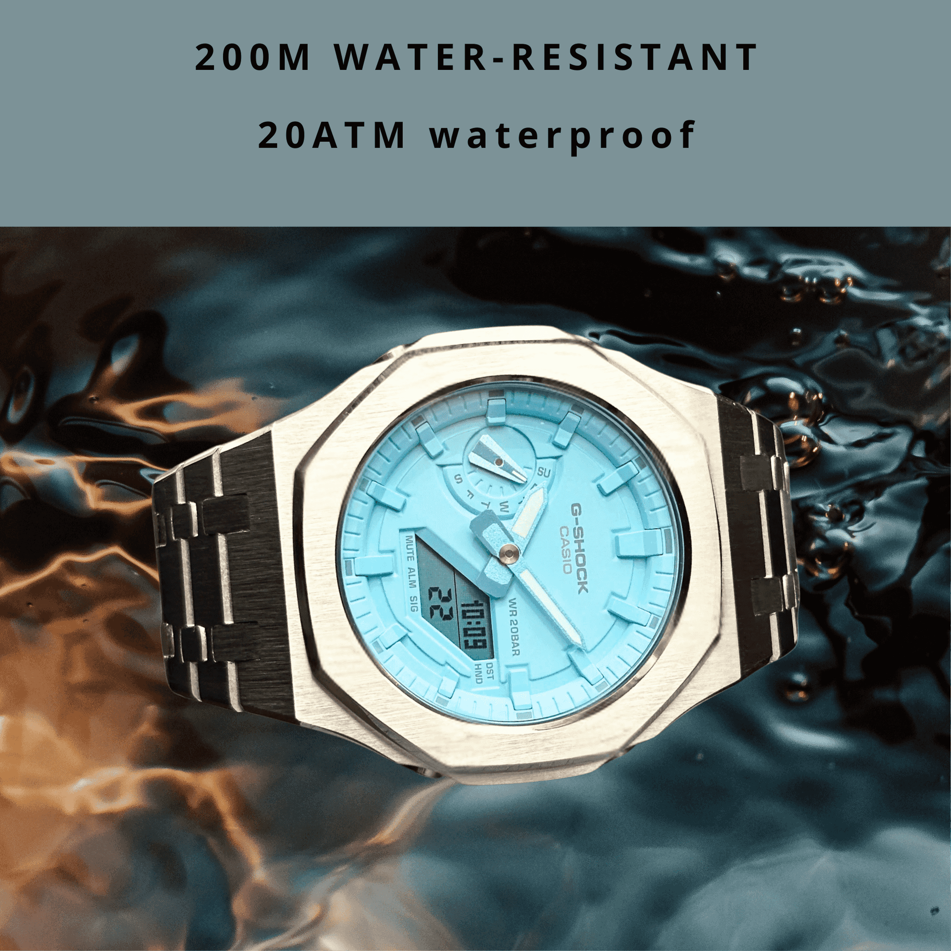 Casio G-Shock Mod Watch - Silver Sky Blue - GA-2100 Custom Casioak - ChronoCustom
