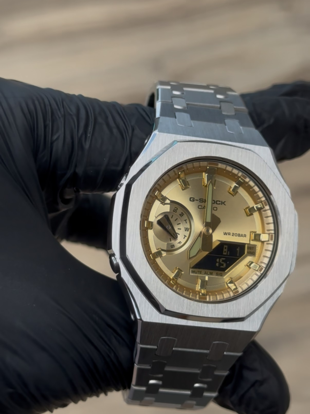 Montre CasiOak Custom – Full Silver Gold - Mod G-Shock GA2100