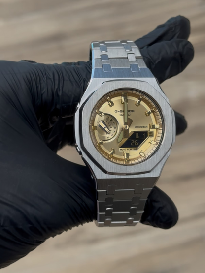 Montre CasiOak Custom – Full Silver Gold - Mod G-Shock GA2100