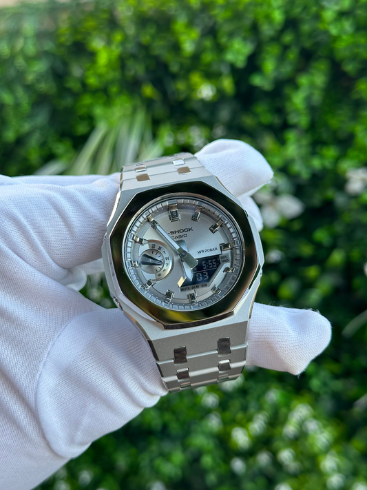 Montre CasiOak Custom – Full Silver Mirror Polish - Mod G-Shock GA2100