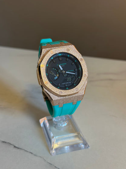 Montre CasiOak Custom Offshore - Frosted Rose Gold Blue Tiffany - Chrono Custom