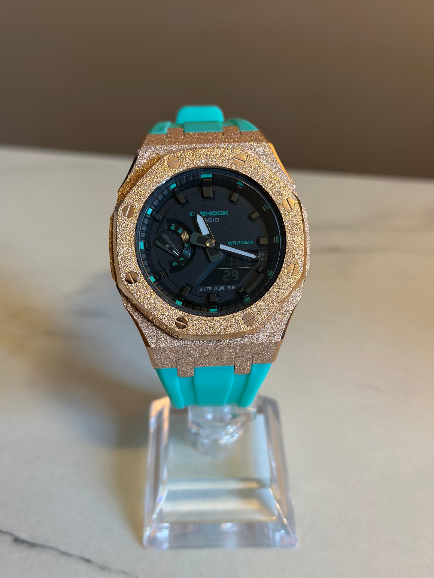 Montre CasiOak Custom Offshore - Frosted Rose Gold Blue Tiffany - Chrono Custom