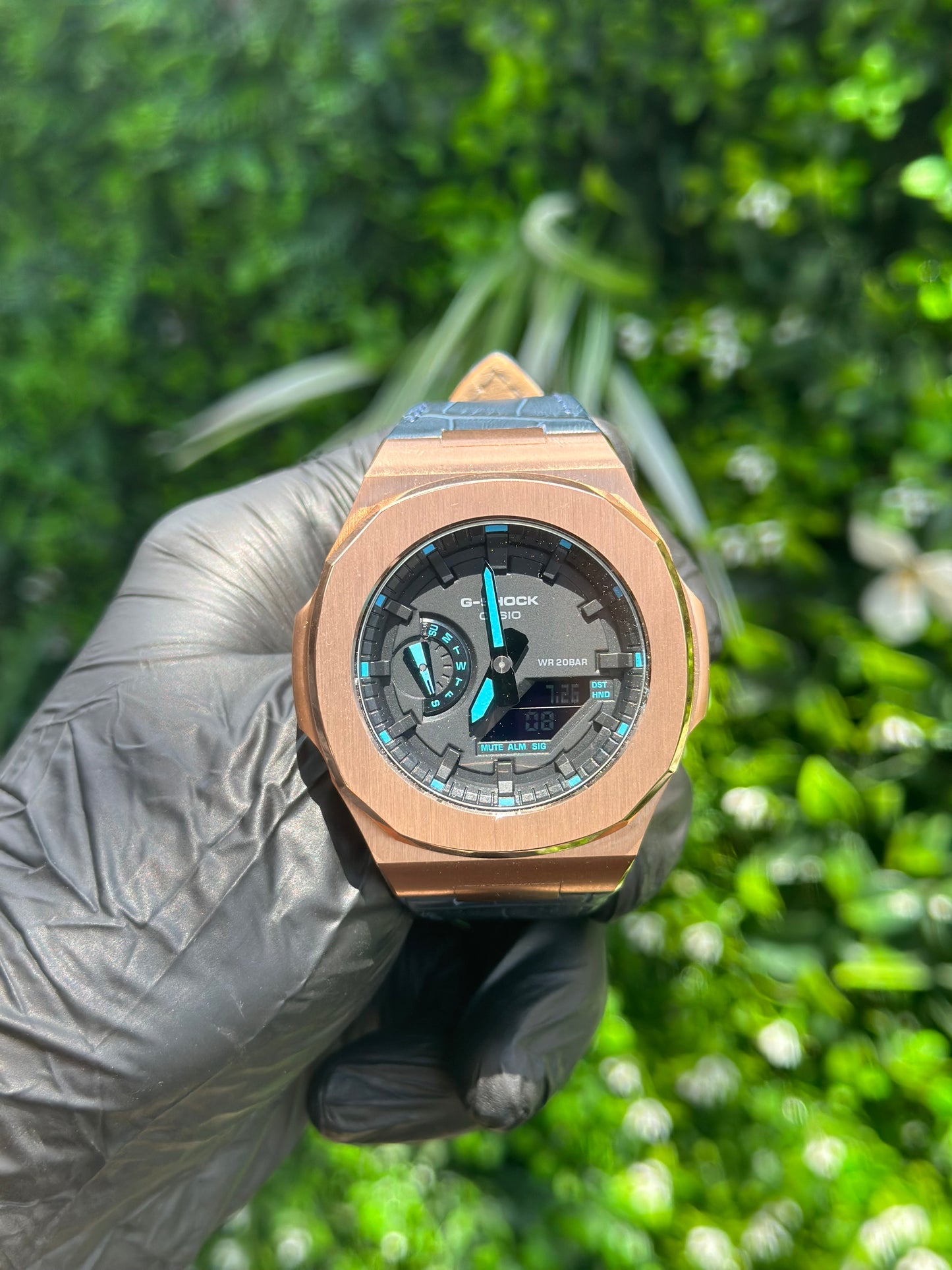 Montre Casionaut Custom – Black Blue Alligator Leather - Vintage Mod G-Shock GA2100