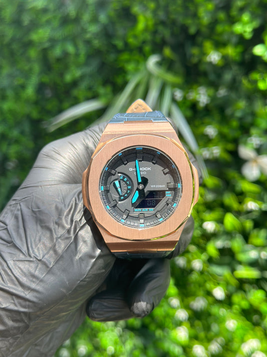 Montre Casionaut Custom – Black Blue Alligator Leather - Vintage Mod G-Shock GA2100
