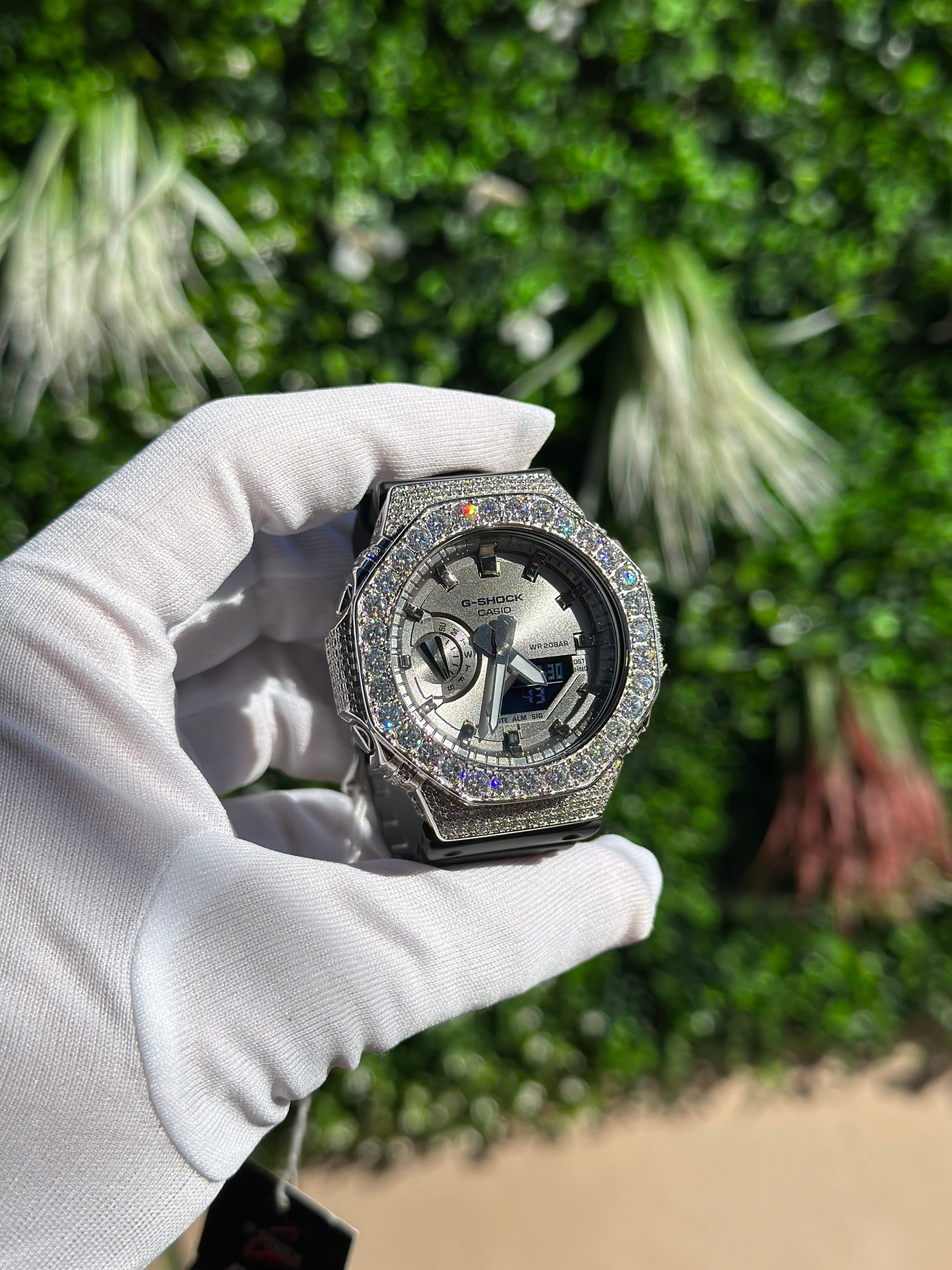 Montre G-Shock Custom Hip Hop – Moissanite 925 Full Silver IcedOut - Luxury Mod GA2100