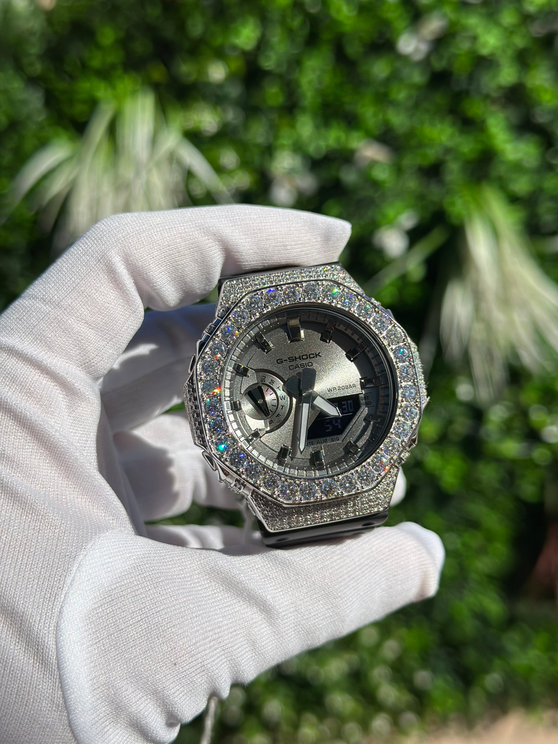 Montre G-Shock Custom Hip Hop – Moissanite 925 Full Silver IcedOut - Luxury Mod GA2100