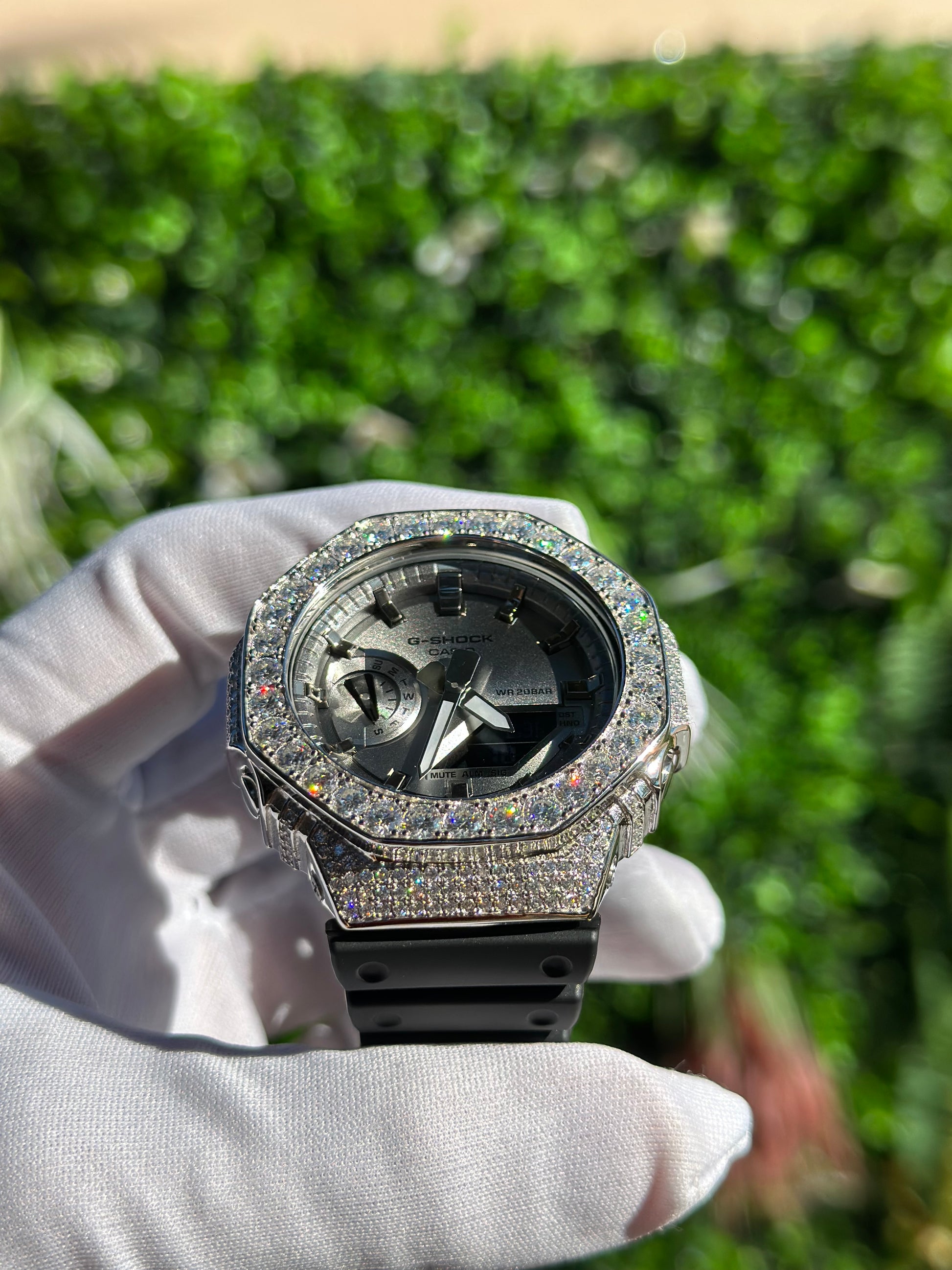 Montre G-Shock Custom Hip Hop – Moissanite 925 Full Silver IcedOut - Luxury Mod GA2100