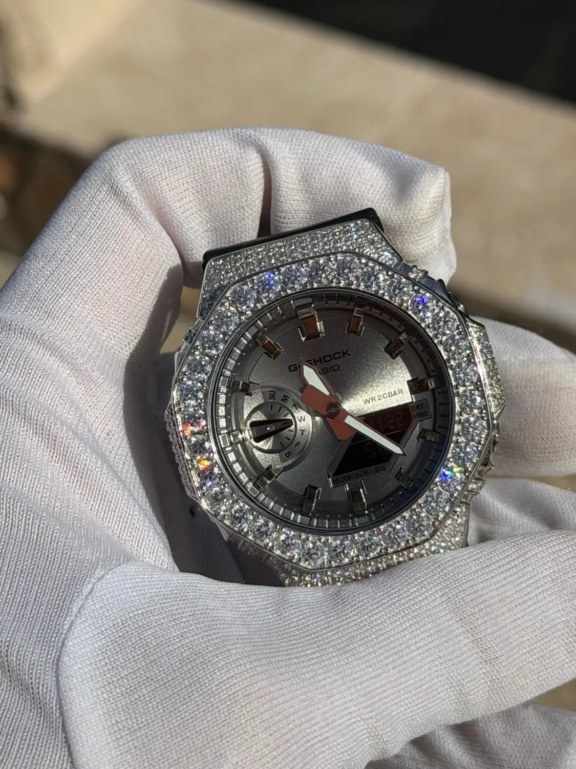 Montre G-Shock Custom Hip Hop – Moissanite 925 Full Silver IcedOut - Luxury Mod GA2100