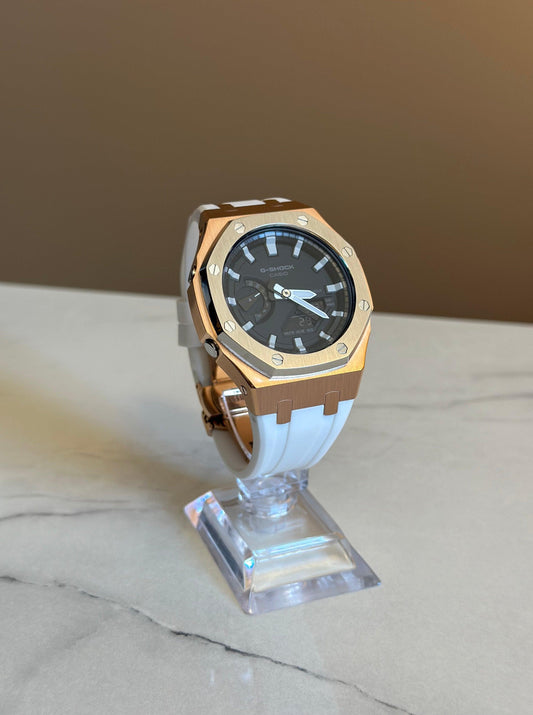 Montre CasiOak Custom - White Silver Rose Gold - ChronoCustom