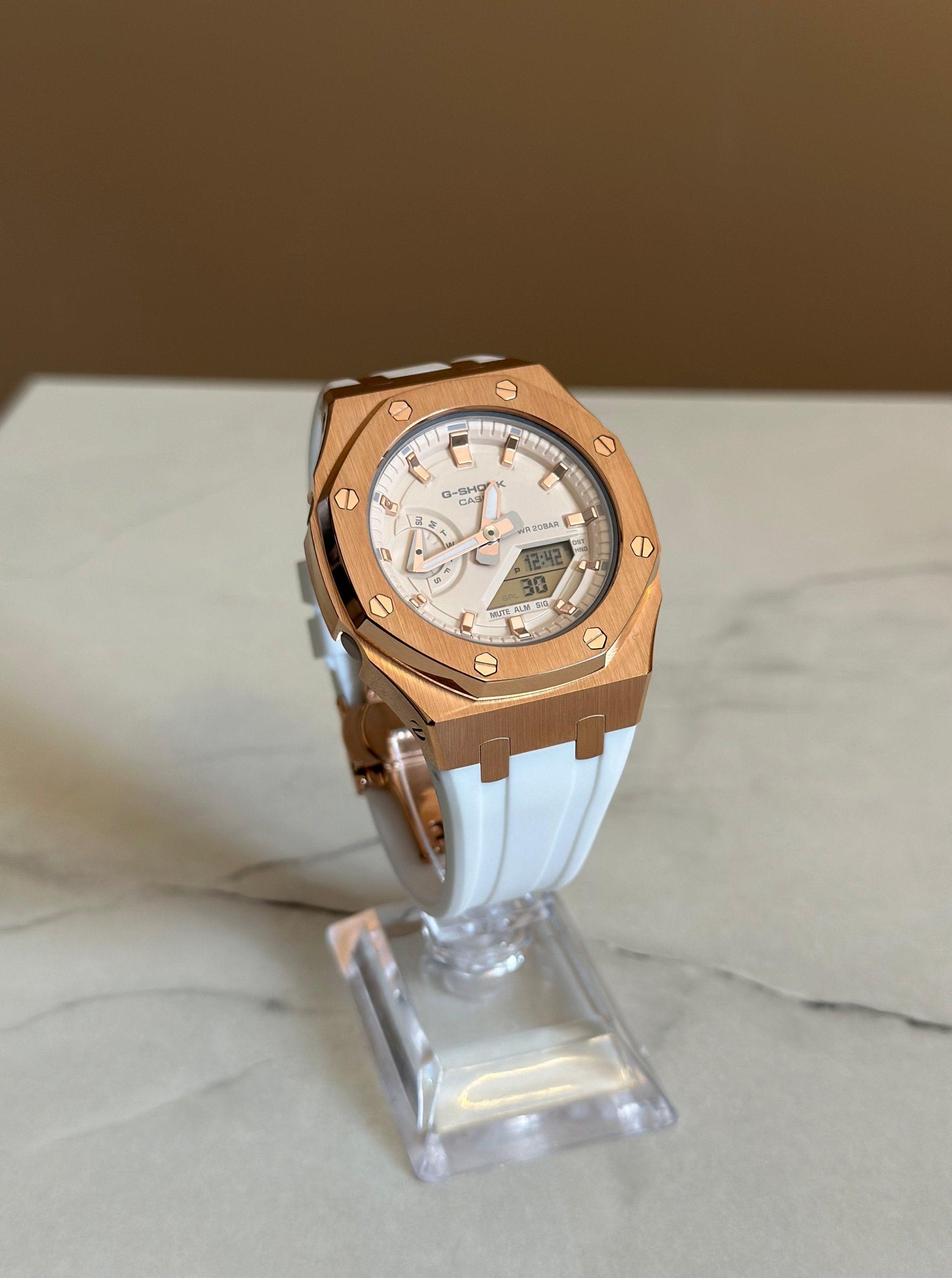 Montre CasiOak Custom - White Rose Gold - ChronoCustom