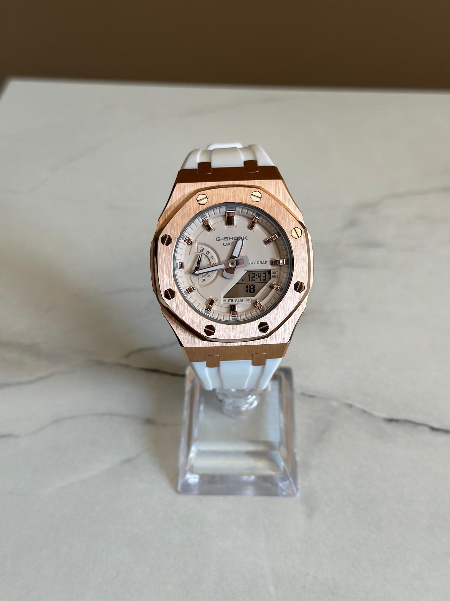 Montre CasiOak Custom - White Rose Gold - ChronoCustom