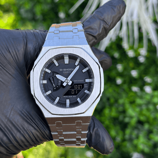 Casio G-Shock Mod Watch - Silver White - GA-2100 Custom Casioak