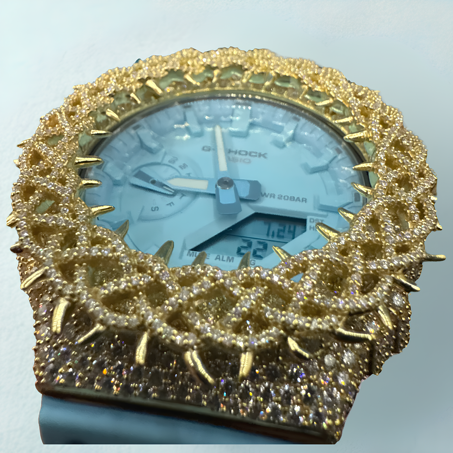 Montre CasiOak Custom Hip Hop – Moissanite 925 Gold Iced Thorn Blue - Mod G-Shock GA2100