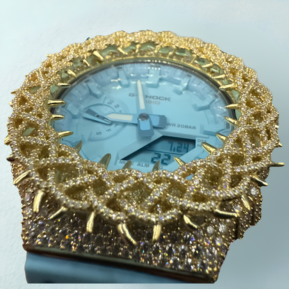 Montre CasiOak Custom Hip Hop – Moissanite 925 Gold Iced Thorn Blue - Mod G-Shock GA2100