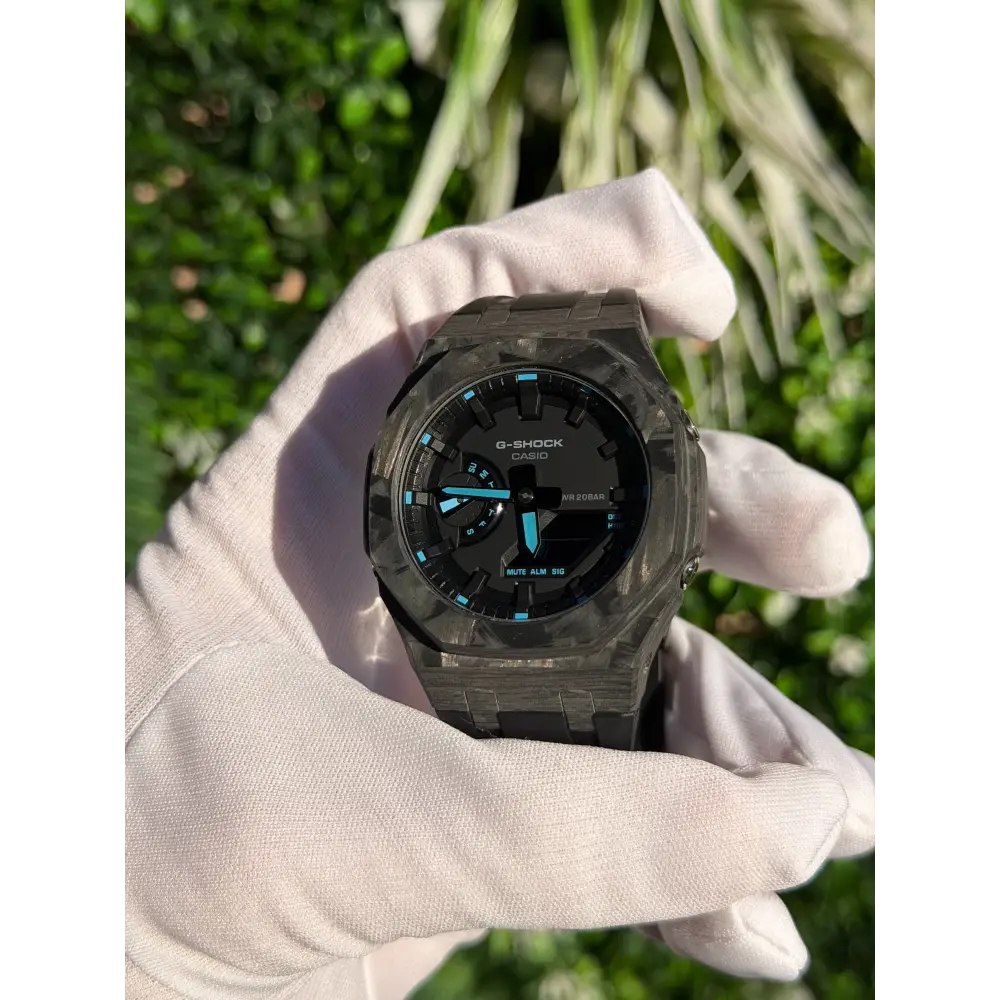 Montre CasiOak Custom – Black Carbon Fiber Luminous Full Blue - Mod G-Shock GA2100