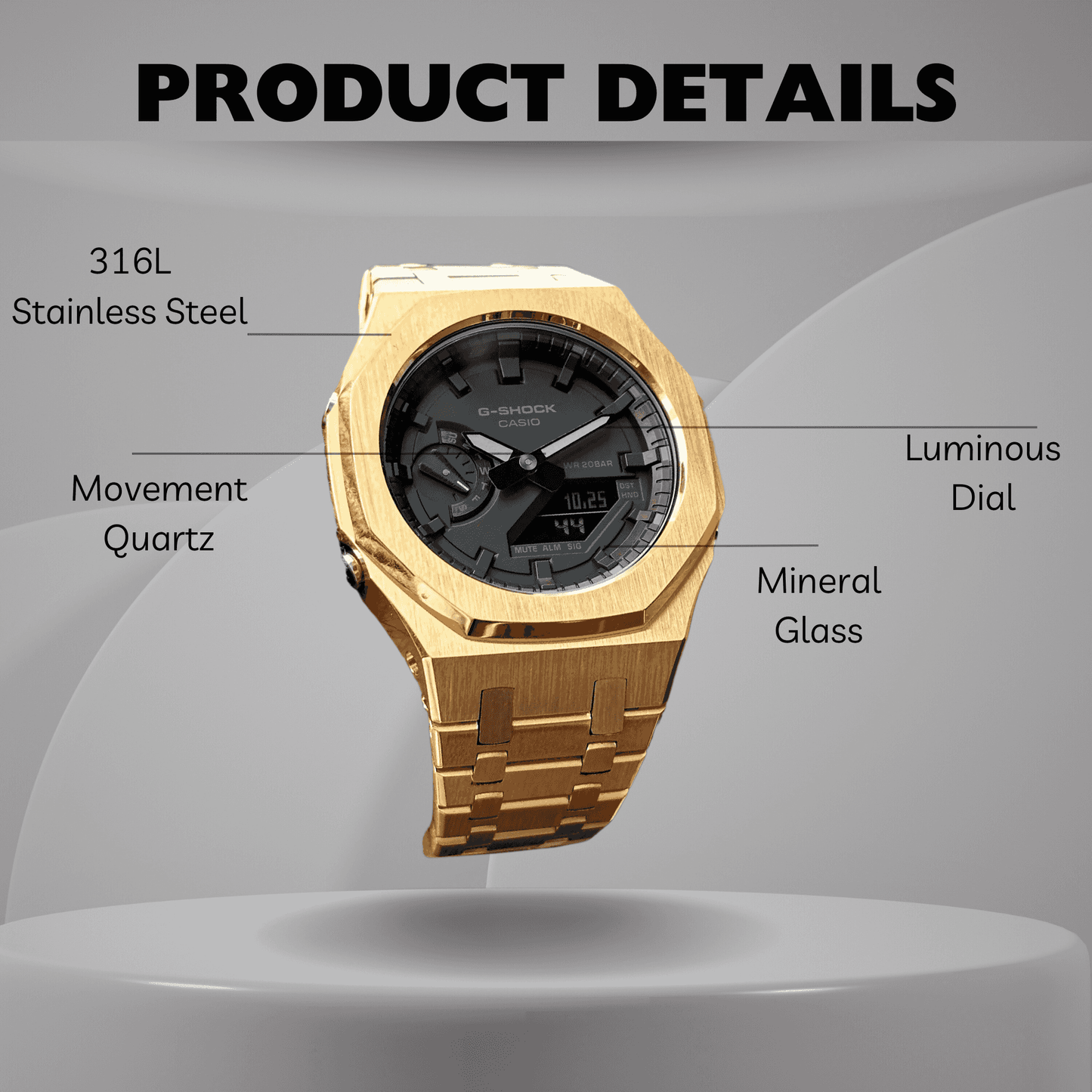 Montre CasiOak Custom – Gold Black Dial - Mod G-Shock GA2100