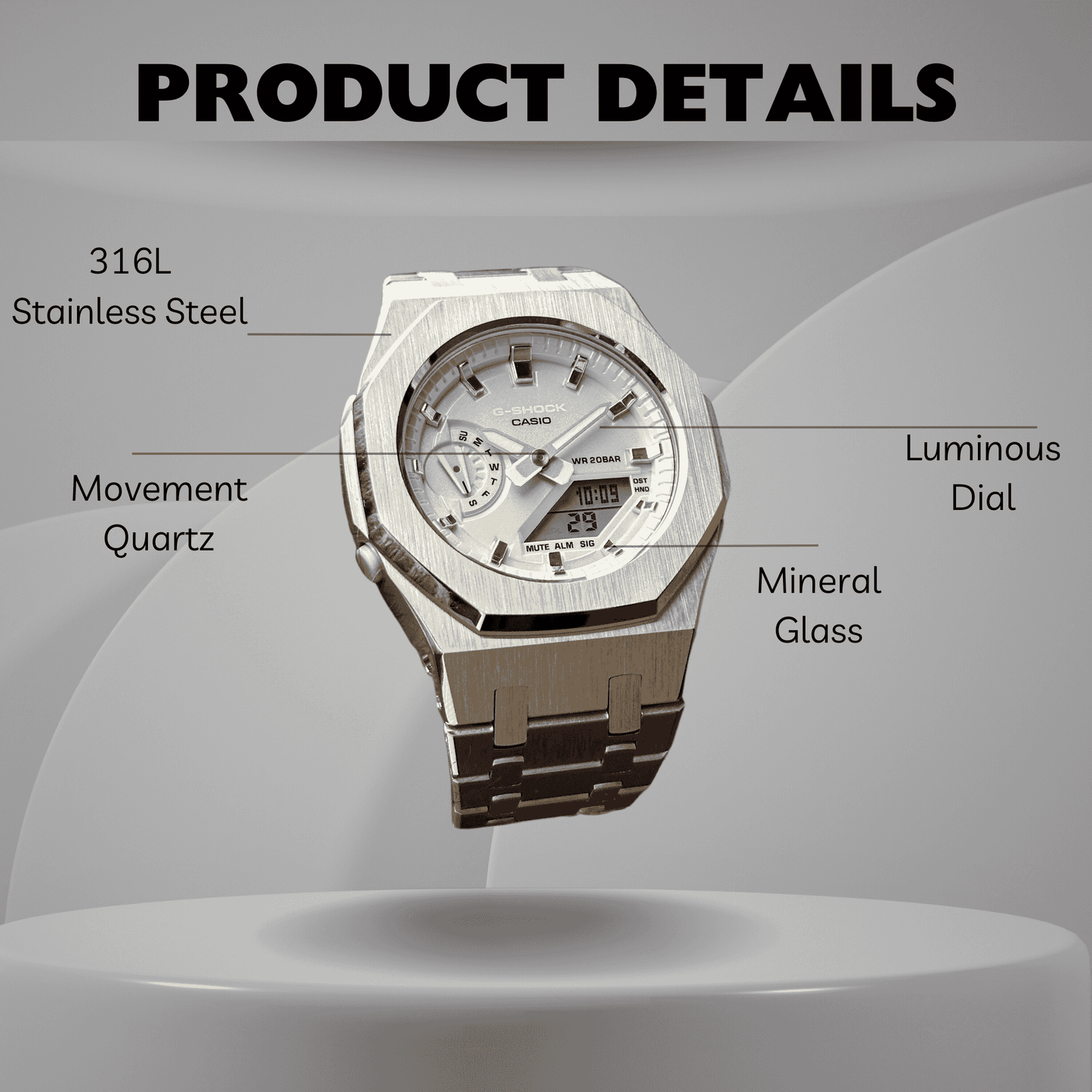 Montre CasiOak Custom – Metal Silver - Mod G-Shock GMA2100