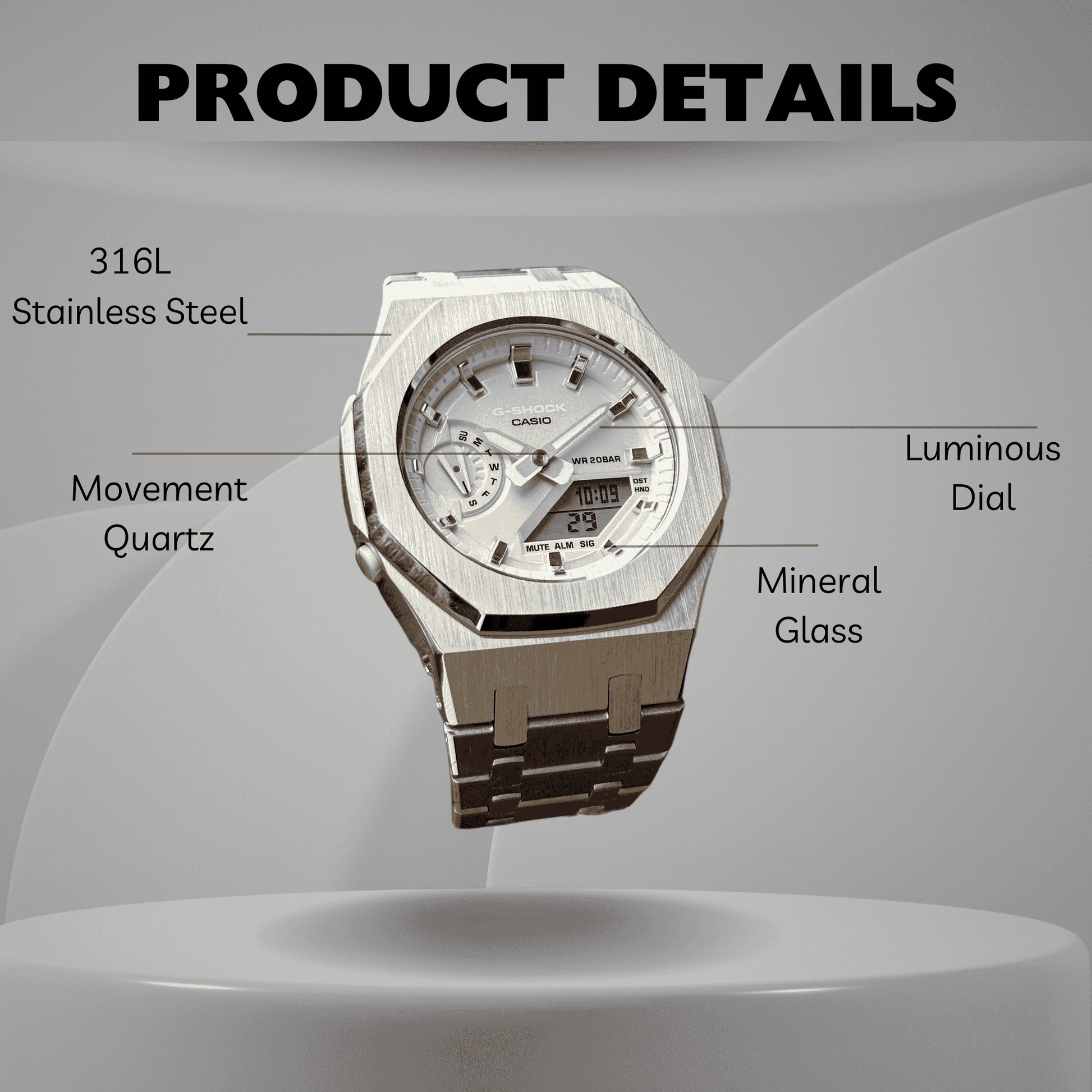 Montre CasiOak Custom – Metal Silver - Mod G-Shock GMA2100