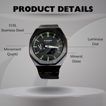 Casio G-Shock Mod Watch - Black Green Olive - GA-2100 Custom Casioak - ChronoCustom