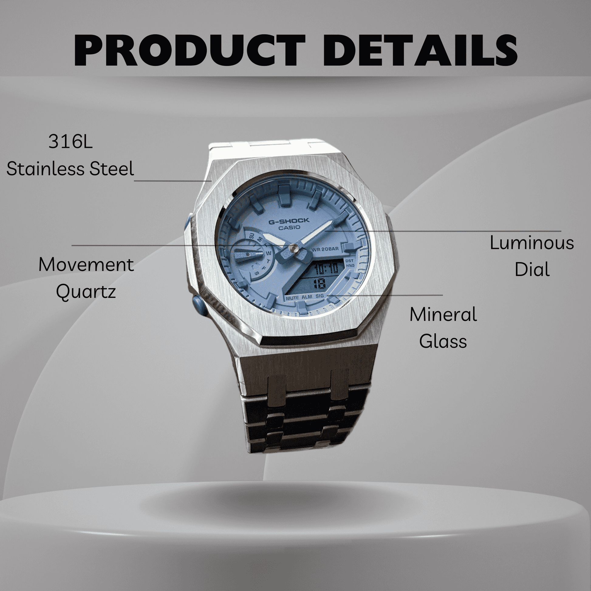 Montre CasiOak Custom – Silver Pastel Blue - Mod G-Shock GMA2100