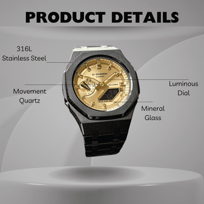 Montre CasiOak Custom – Black Gold Steel - Mod G-Shock GA2100